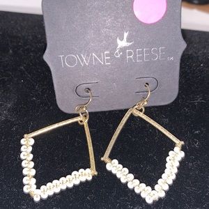 Towne & Reese Gold Tone & White Beaded Drop Earrings